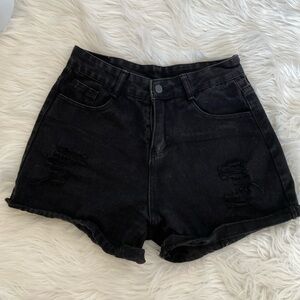 Black Jean Ripped Shorts